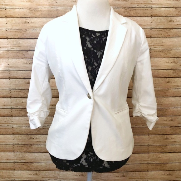 white ruched blazer